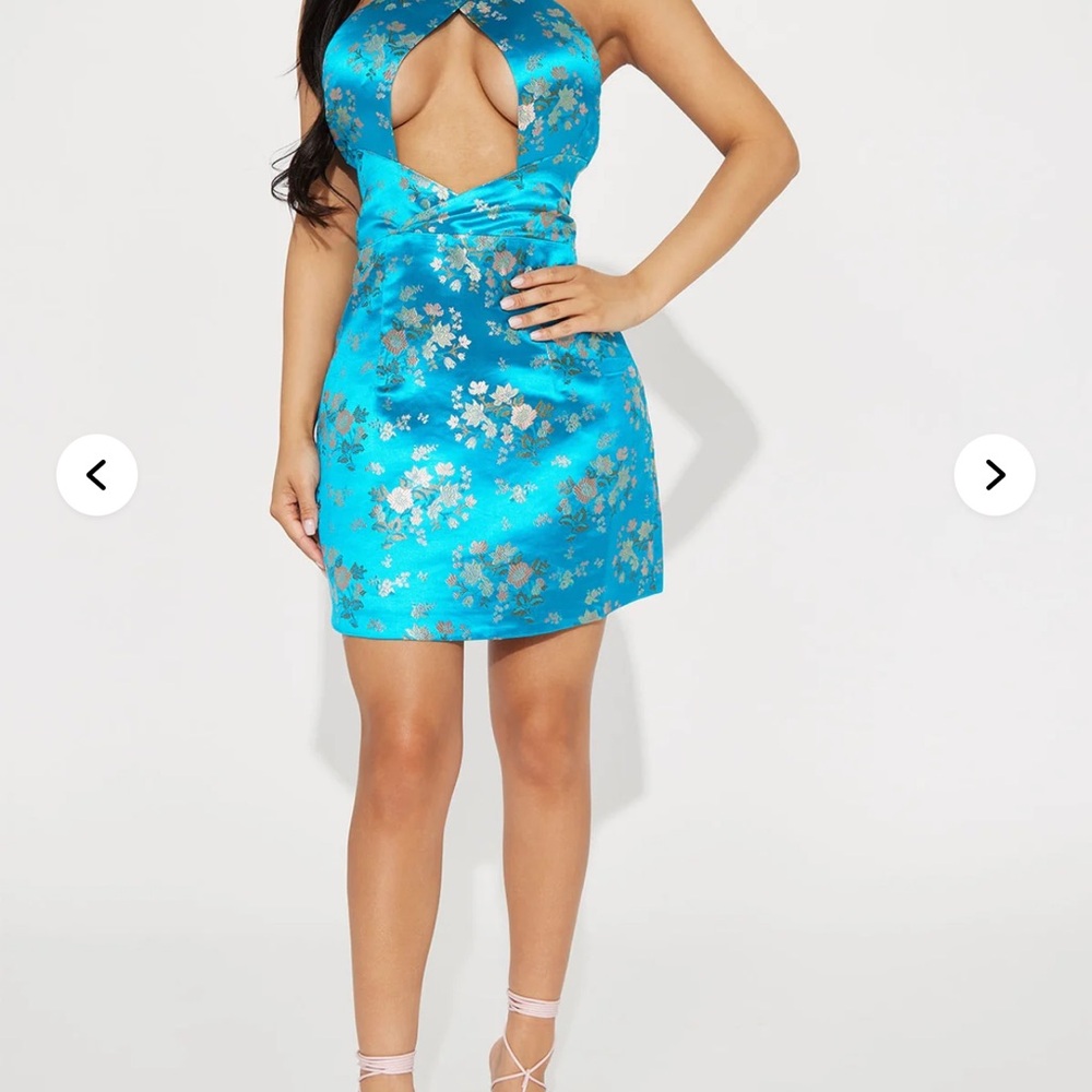 Fashion Nova Vibrant Blue Floral Backless Dress